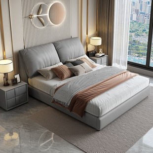 奶油风大象耳朵主卧皮床1.5米卧室民宿风床1.8米软包储物双人床