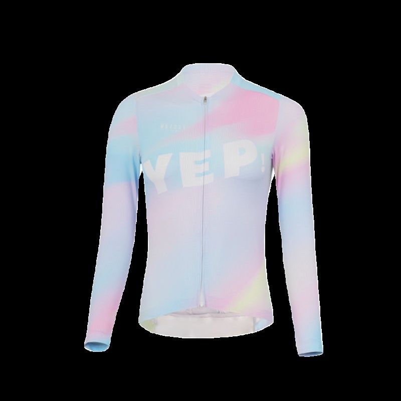 闪电秋冬新款骑行服长袖透气彩虹自行车上衣公路车服女款抓绒保暖