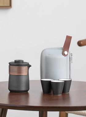 旅行茶具套装快客杯一壶三杯陶瓷户外便携式茶具小套简约送礼