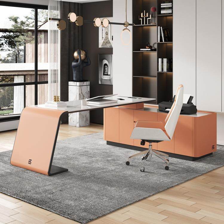 岩板书桌转角老板办公桌高档写字台现代简约设计感办公室书房大桌