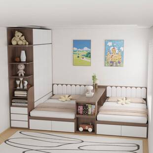 儿童双人床隔断床榻榻米储物床双胞胎互不干扰卧室抽拉书桌二胎床