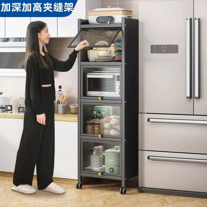 厨房置物架落地置物柜储物柜微波炉锅烤箱橱柜收纳架带柜门轻奢