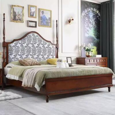 法式复实约木床1.8米简主卧双5人床161610.米中古风软包床美古式