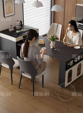 新款岛台木家21679餐桌一体奶油用伸缩折叠户型岩板小多功能实简