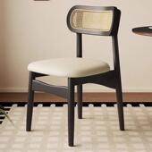 实木餐厅椅餐椅古餐椅休闲藤编椅家中用餐法 餐风桌椅简约靠背 式
