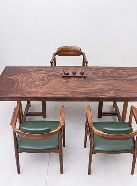 北美黑桃大板南美雨木KNM实木茶胡桌桌原木木茶台餐桌老板办公桌