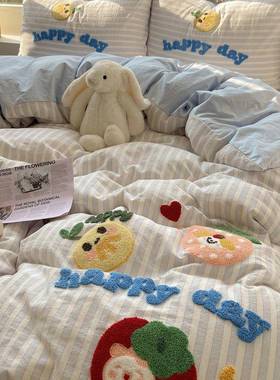 卡纯通可爱全23993水洗棉上四件床套棉棉毛巾绣被套学生宿舍床单