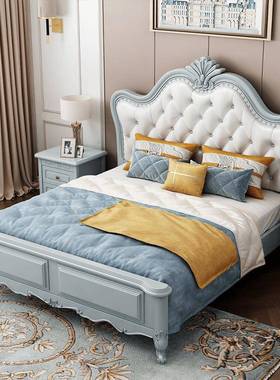 欧色式实木床1.8米双人实41164木大床简主卧5室婚床1.米公约主床