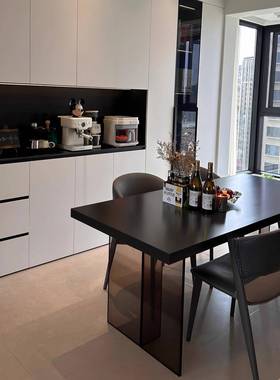 岩板餐桌型悬轻奢意式代简约极简现风家用PIA浮小户黑色亚克力餐