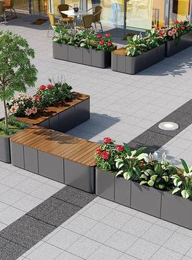 定户外不锈钢组合花箱露台花槽长凳方64364形制卡座花池阳台座椅