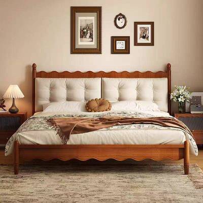 中古风人温莎床法式复古实木双床1.8全m米主卧75610简包约奶油软