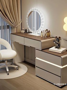 实木梳妆台斗一代体缩中古风卧室床尾奶油风化伸妆桌柜现简95045