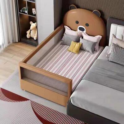 科技布儿拼接床床加宽带护婴儿床栏女孩软72401包纯实木宝童宝床
