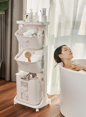 家用塑多料功脏衣篮带轮可移动多54373层储物篮浴室能服脏衣杂物