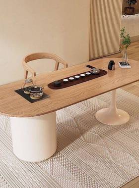 奶风小茶实木用茶桌一体家茶台台书桌桌椅简约组合日式阳95043绢