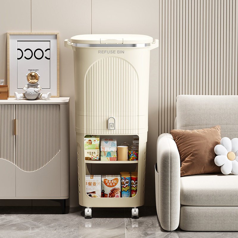 分类垃圾桶家用厨房干湿分离收纳桶夹缝脚踏置物架带盖一体收纳架