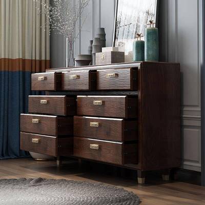 中式全实木斗柜储物收卧家用六新七九五斗橱美式置80846物靠墙室