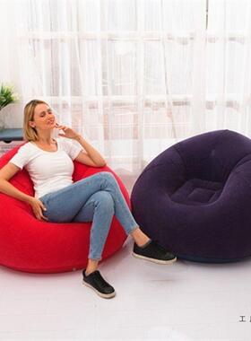 新款气形沙发pF5M9T8TSvc植绒懒人沙发可折充纳叠收球单人充气靠