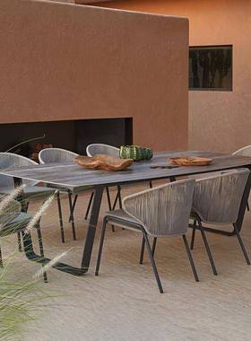 桌露天防水户外桌椅组庭院别合墅柚木长桌民宿室76334外花园编岩