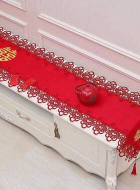 大红色桌旗字柜结婚庆喜电视盖布丝蕾防尘罩长条UMC桌桌布婚庆用