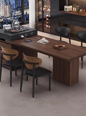 意式现代实木25233缩台茶餐桌一体小户型家用多功能伸长岛方形几