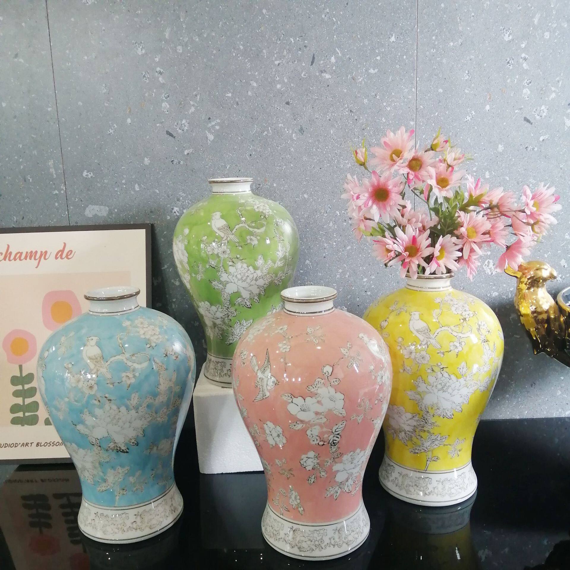新中式青花瓷花瓶插花高级感梅瓶花瓶高档礼手绘陶瓷花瓶装饰品