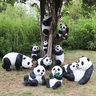 户外园林花园树脂玻璃钢动物雕塑爬树挂件装饰泉州仿真大熊猫摆件