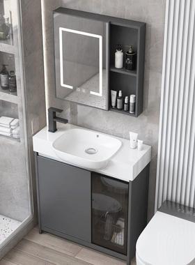 小户型落地太空铝浴室柜卫生间洗手洗脸柜组合立式一体洗漱台极窄