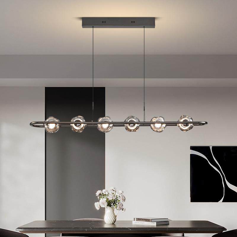 意式极简餐厅吊灯现代简约长条升降轻奢饭厅餐桌吧台玻璃灯具