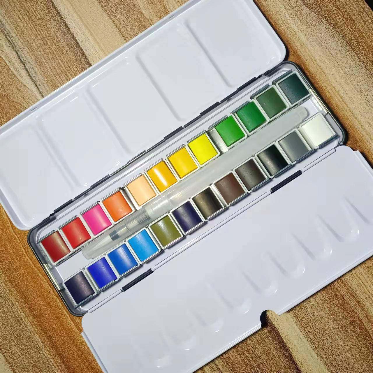 热卖24色固体水彩颜料专业级别绘画美术用品套装颜料盒画具