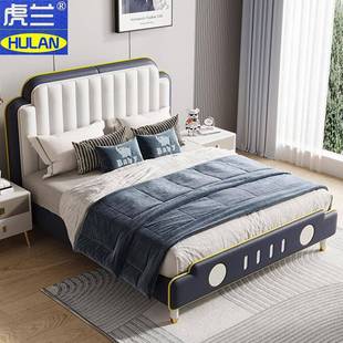 儿童床男孩床青少年软包床卡通汽车造型床软体皮床1米5高箱储物床