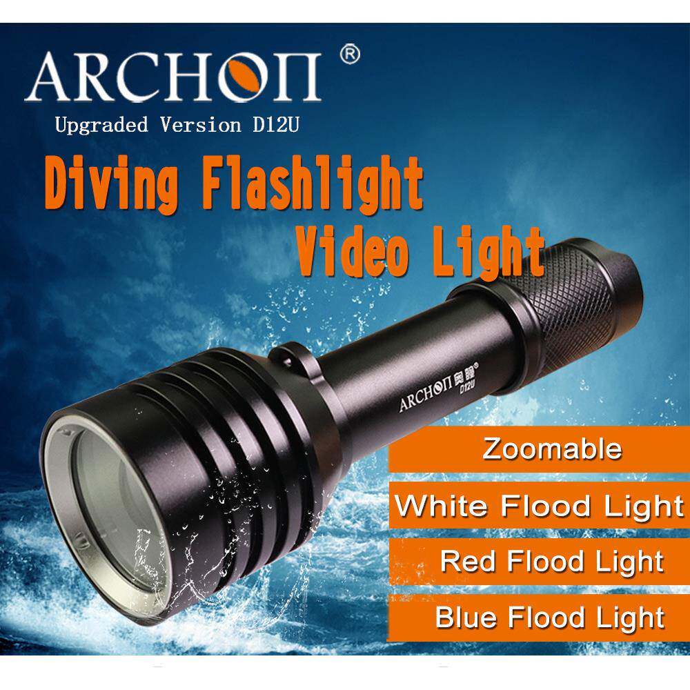 潜水手电筒D12U水下照明摄影补光灯LED白光红蓝光三光源防水60米