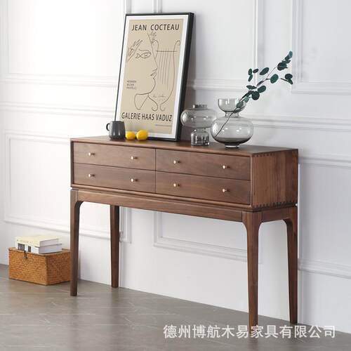 北美黑胡桃木玄关柜过道靠墙入户门厅长条台案北欧高脚储物柜供桌