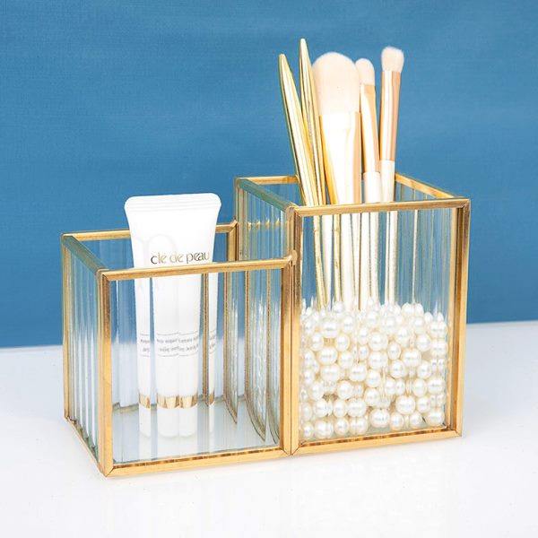 轻奢化妆刷子收纳筒玻璃桌面笔刷筒美妆刷子刷具眉笔收纳盒带珍珠,收纳整理,化妆刷收纳盒/桶,淘宝优惠券,粉丝福利购,淘宝优惠卷