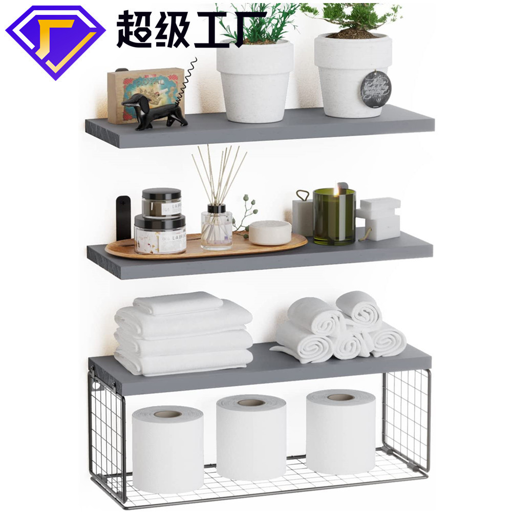 浴室储物架厨房客厅壁挂式隔板实木墙上悬浮墙上置物架TEMU现货