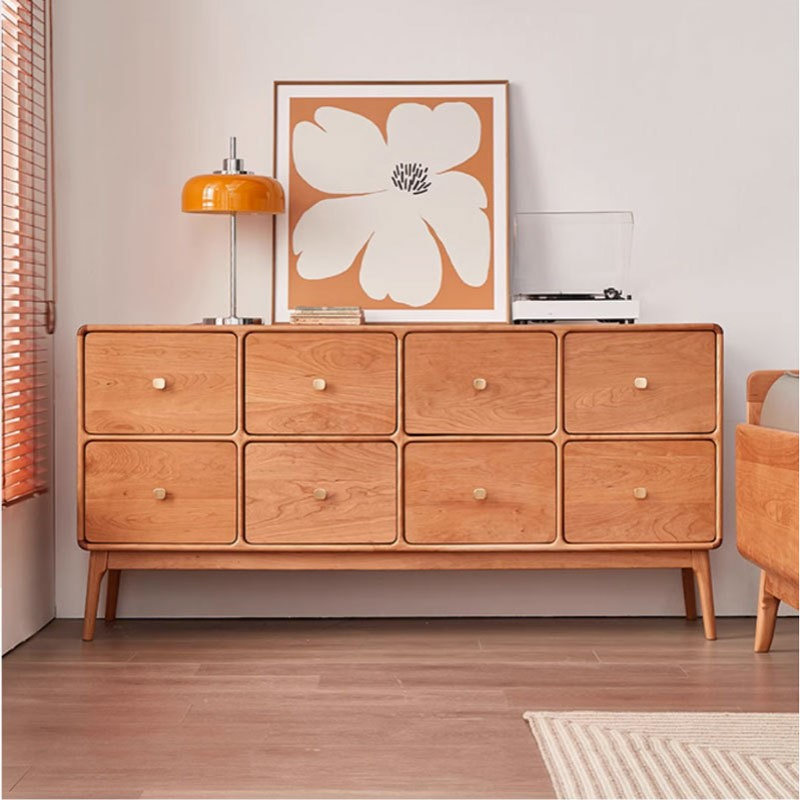 北欧实木斗柜客厅储物柜樱桃木八斗柜卧室收纳柜子靠墙电视柜高款