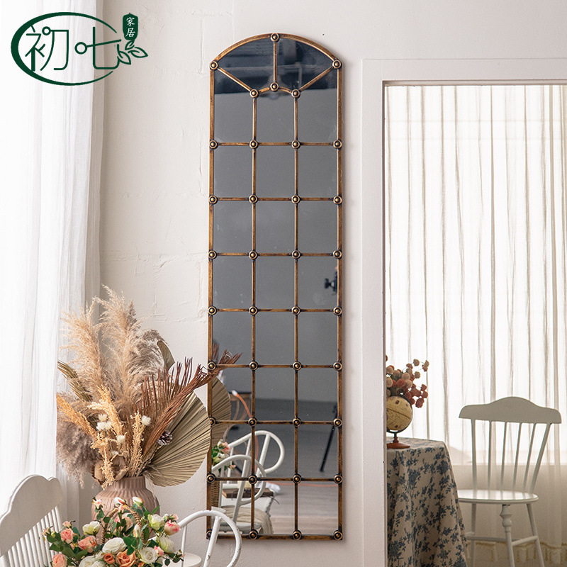 复古仿铜全身镜 服装店铁艺做旧试衣镜民宿酒店洗手台镜子