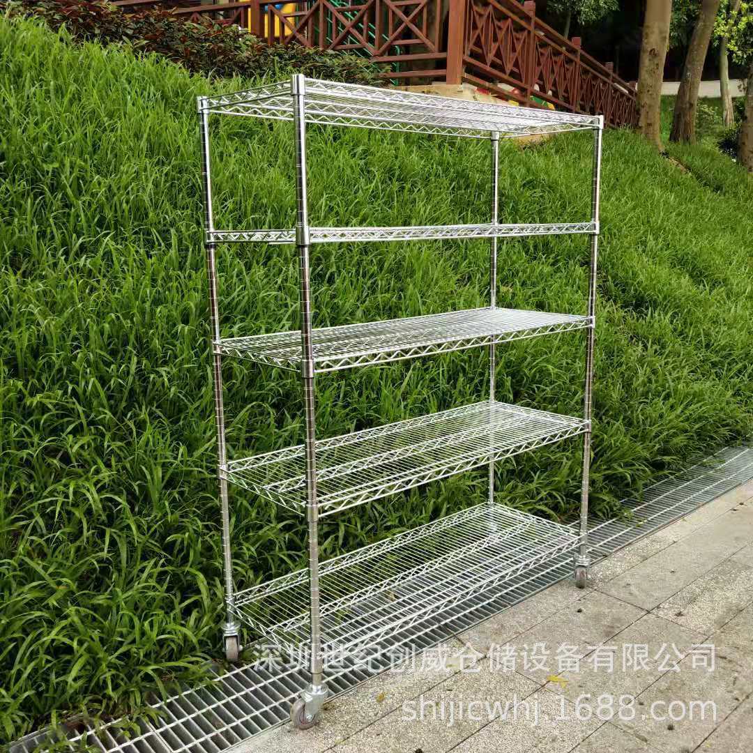 货架镀铬线网货架仓库置物架移动带轮货架周转车不锈钢架子厂家