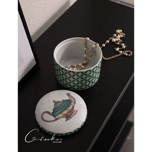 契阔家居发财coin绿色彩瓷陶瓷盖盒首饰盒收纳盒客厅摆件家居饰品