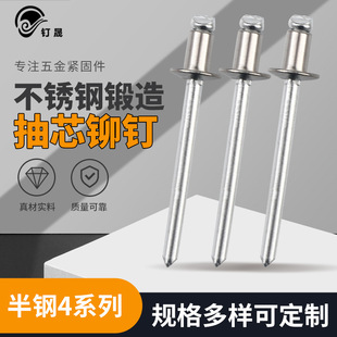 制GB12618抽芯铆钉 芯半钢定 4mm不锈钢304抽芯铆钉 开口型平圆头