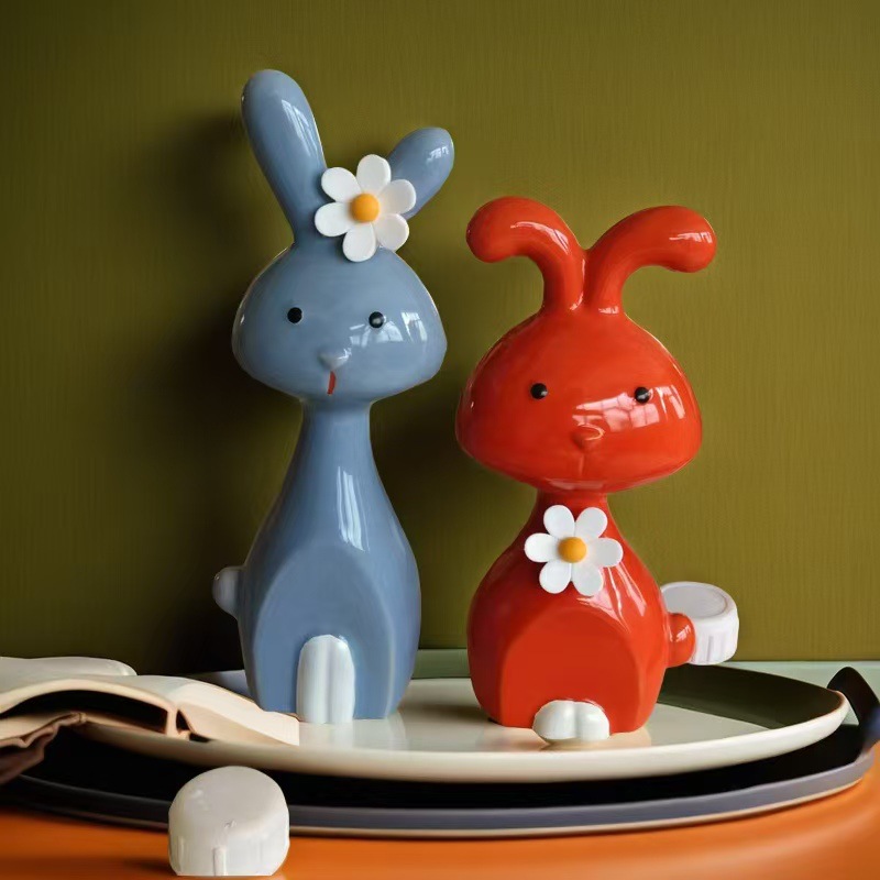 陶瓷摆件 中欧式创意家居电视柜摆设品 陶瓷软装动物工艺品存钱罐