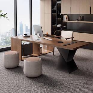 简约现代实木办公桌带茶台一体式总裁老板桌大班台轻奢高级感