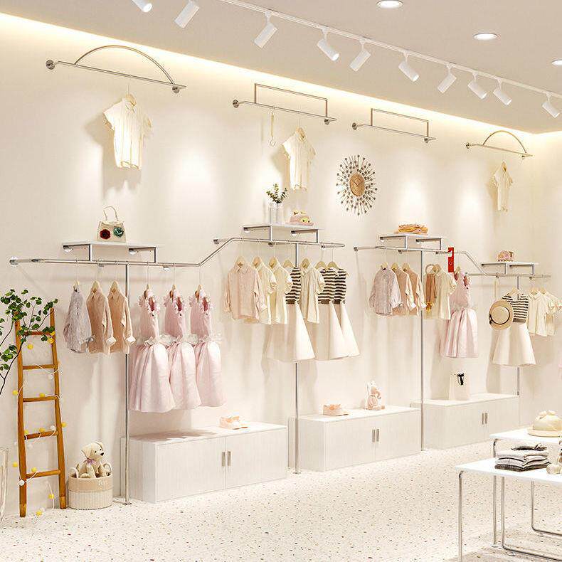 童装店展示架上墙组合不锈钢货架服装店儿童衣服陈列架女装挂衣架