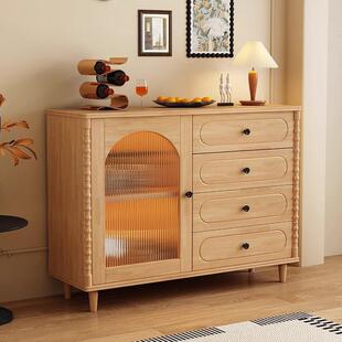 中古风客厅实木收纳储物柜靠墙一体家用厨房餐边柜置物架2025新款