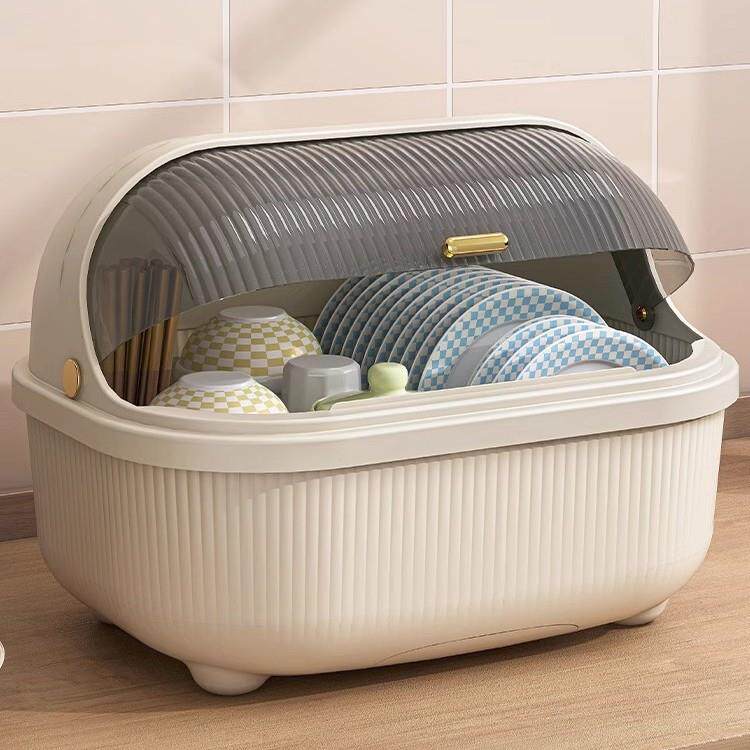 厨房碗筷收纳盒带盖放餐具碗柜置物架家用沥水碗盘架碗碟收纳架子