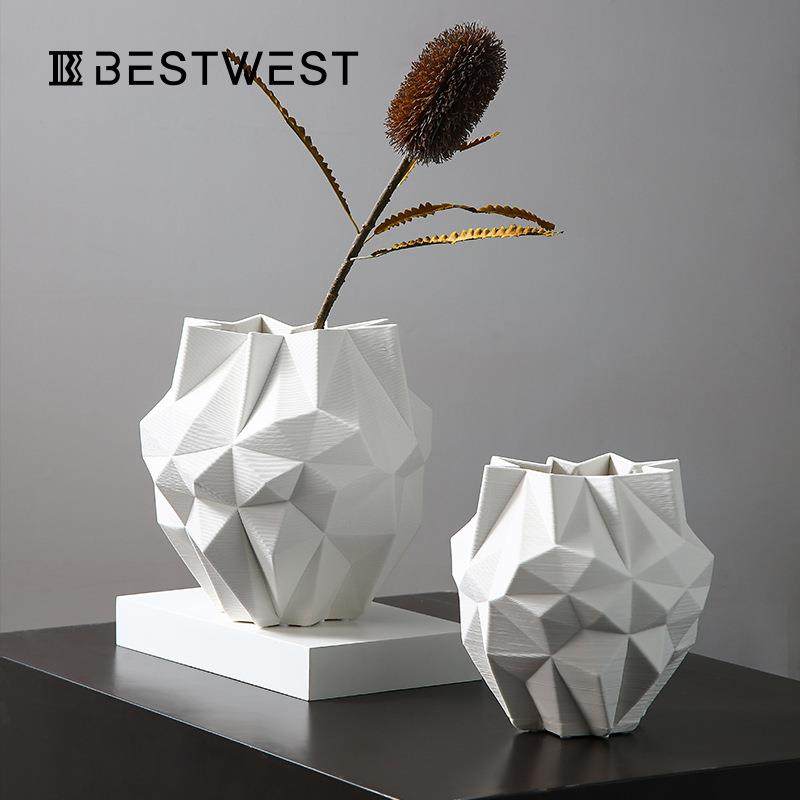 博西家居北欧白色折纸陶瓷花瓶摆件家居展会样板房软装饰品花盆,鲜花速递/花卉仿真/绿植园艺,割草机/草坪机,淘宝优惠券,粉丝福利购,淘宝优惠卷