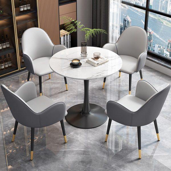 接待洽谈桌椅组合售楼处会客休闲网红岩板小圆桌椅休息区一桌四椅,住宅家具,岩板餐桌,淘宝优惠券,粉丝福利购,淘宝优惠卷