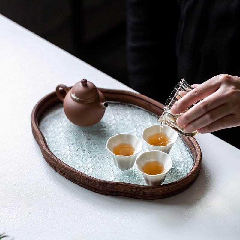 复古海棠花玻璃托盘竹制茶盘家用小型干泡茶杯子收纳盘水果点心盘,畜牧/养殖物资,畜牧/养殖器械,淘宝优惠券,粉丝福利购,淘宝优惠卷