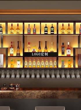 轻奢铁ZFH艺酒柜架酒柜物架壁置灯挂展示架带一体新款酒吧饭店酒
