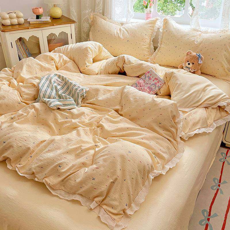 类ltao1008花边件套纯棉双层纱被单套床笠被罩床学生宿四舍三件套,床上用品,床品套件/四件套/多件套,淘宝优惠券,粉丝福利购,淘宝优惠卷